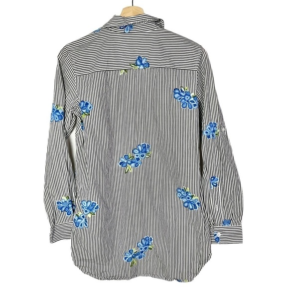 Calvin Klein Floral Embroidered Stripe Boyfriend Long Sleeve Button Down XS - Picture 3 of 5